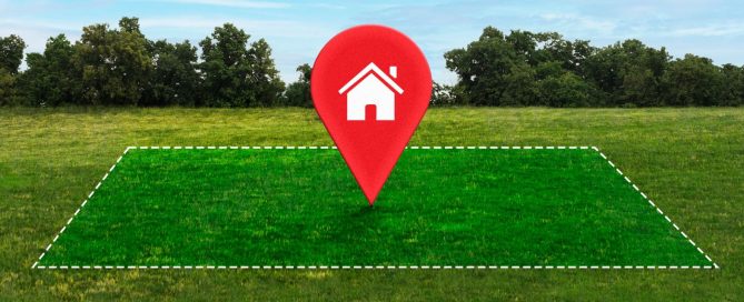 Land plot illustration with marked boundaries and location pin, symbolizing land verification and avoiding property scams in Phuket.