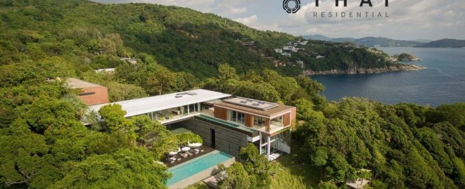 4-bedroom oceanfront pool villa on Kamala Headland, Phuket PNSV-KAM-1387 aerial hillside shot
