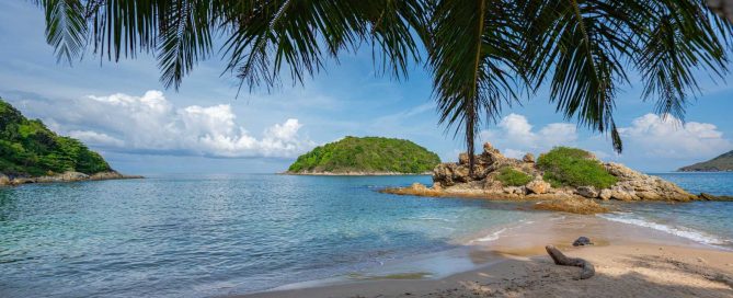 Panoramic aerial view of Phuket’s coastline and hills at sunrise