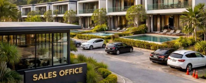 Modern villa development in Phuket with contemporary architecture and landscaped surroundings