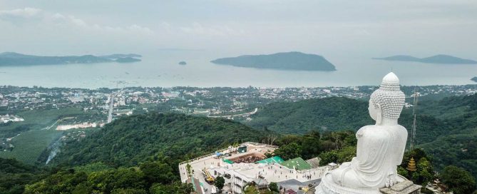Big Buddha Phuket overlooking Chalong Bay with panoramic sea and island views