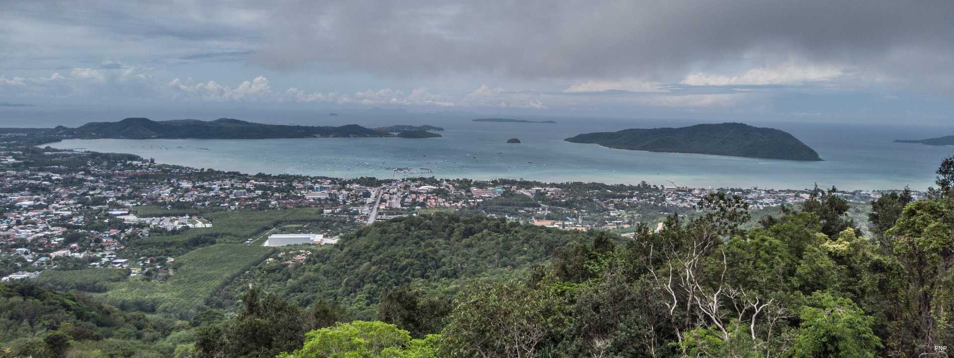 Elevated view over Chalong Bay and surrounding residential areas in southern Phuket
